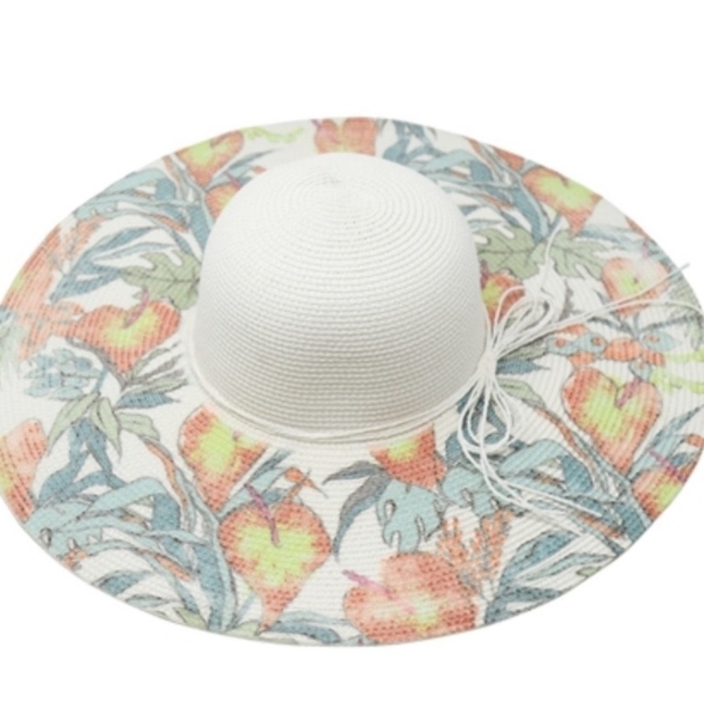 Tropical leaf print straw hat